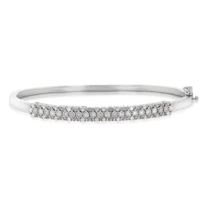 1/2 Carat Diamond 3 Row 50x60mm Hinge Bangle in Sterling Silver