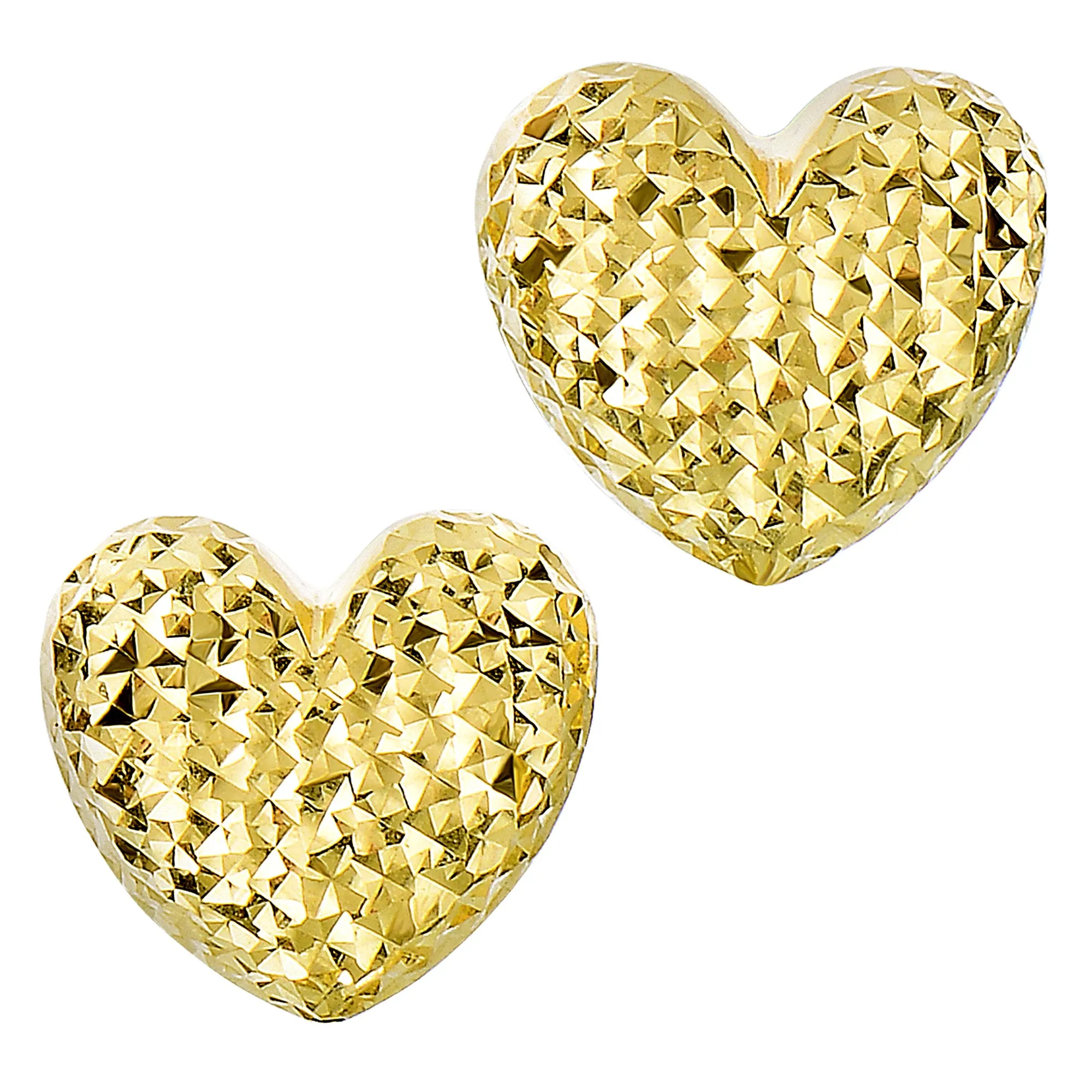 14k Gold Diamond Cut Puffy Heart Stud Earrings, 10 x 11mm