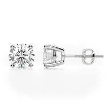 14K White Gold 4CTW Round Brillant Diamond Screwback Studs