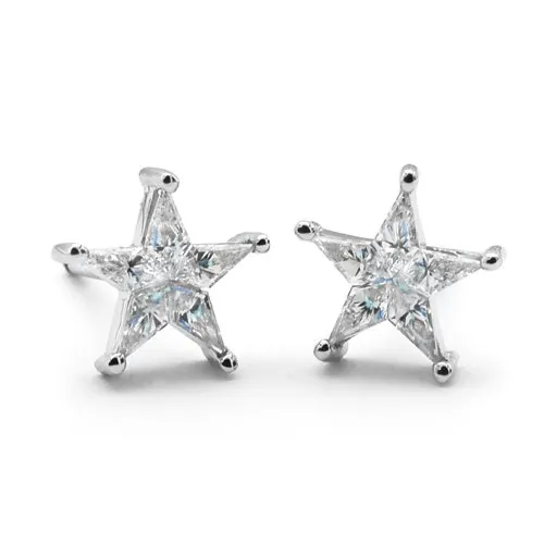 14k White Gold Diamond Star Studs