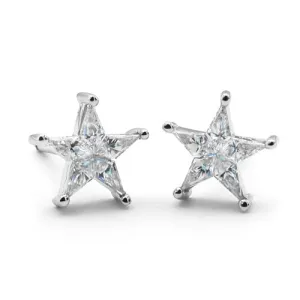 14k White Gold Diamond Star Studs