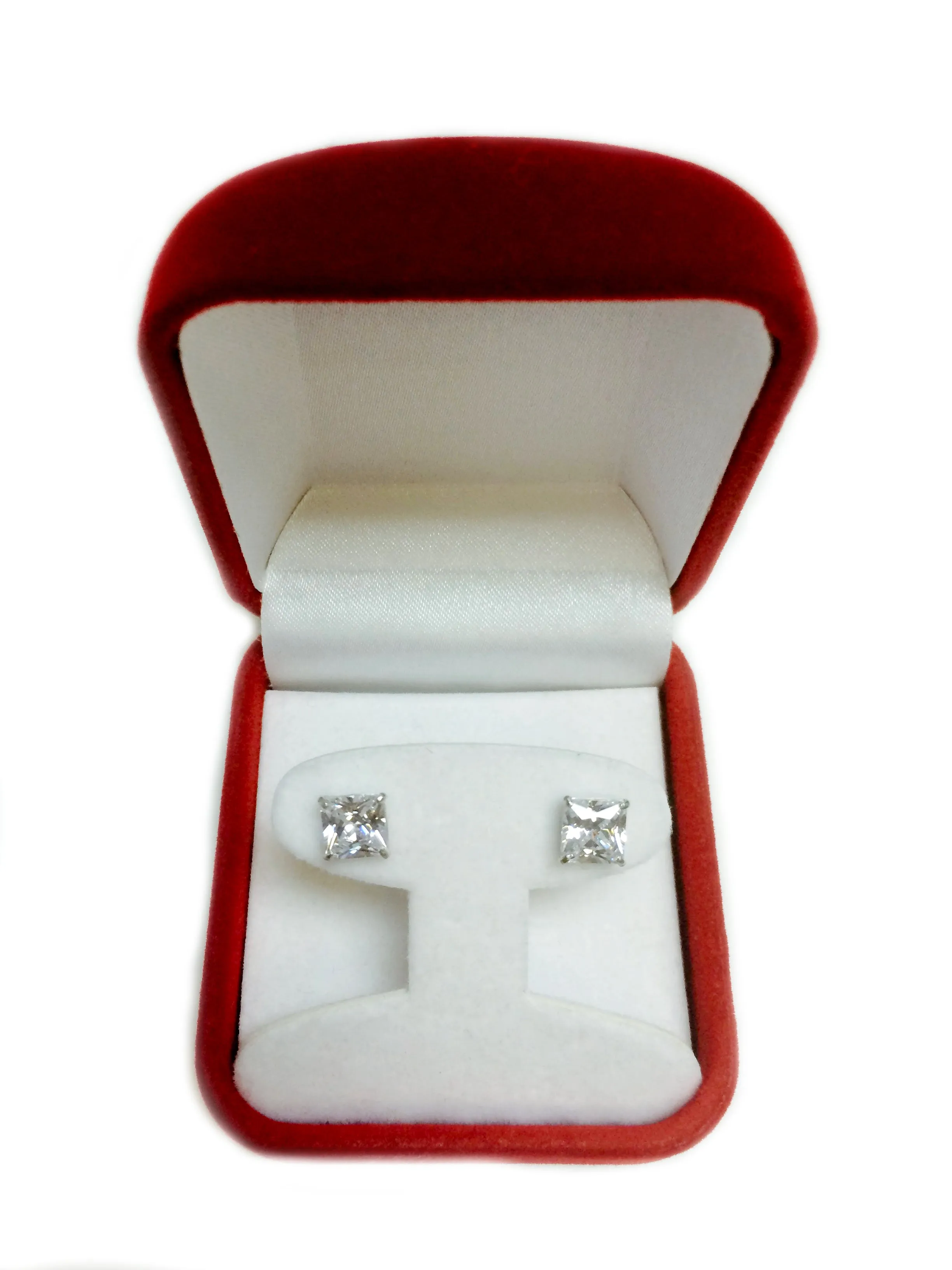 14k White Gold Princess Cut White Cubic Zirconia Stud Earrings