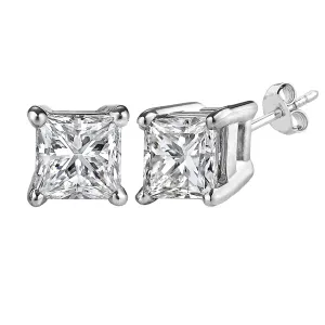 14k White Gold Princess Cut White Cubic Zirconia Stud Earrings