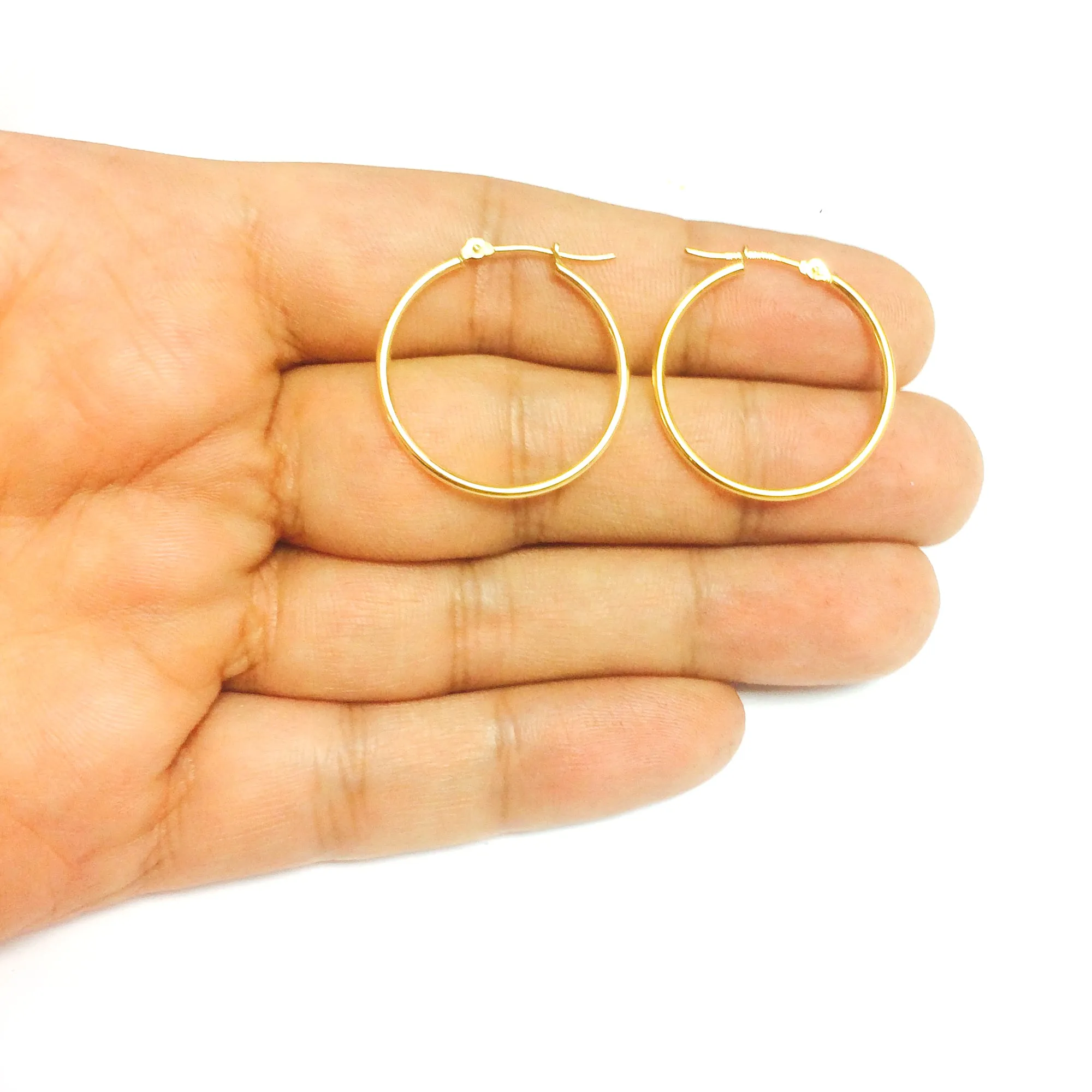 14k Yellow Gold 1.5mm Shiny Round Tube Hoop Earrings