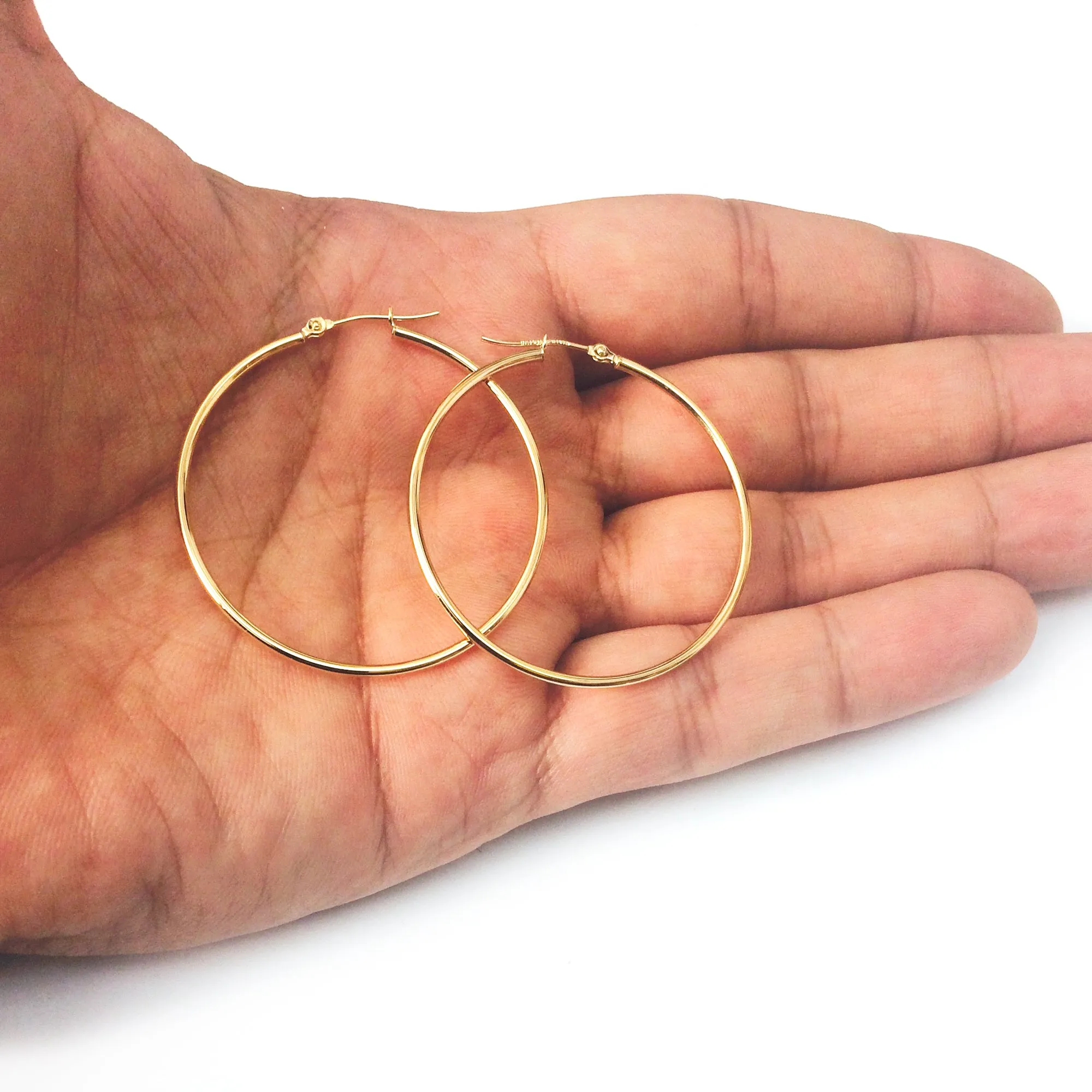 14k Yellow Gold 1.5mm Shiny Round Tube Hoop Earrings