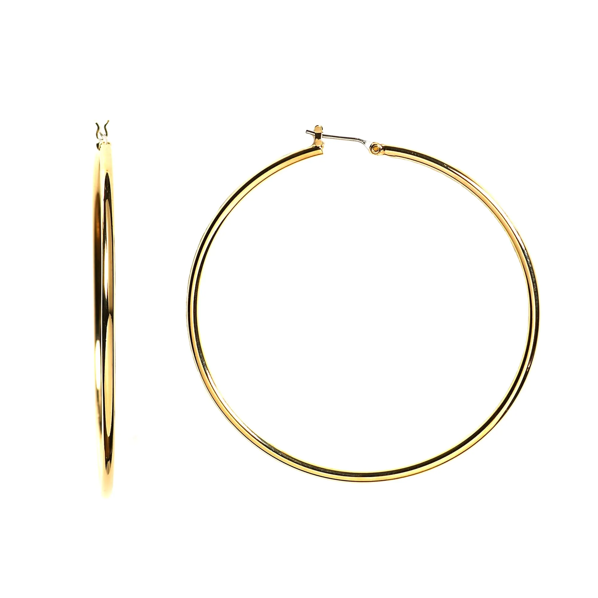 14k Yellow Gold 1.5mm Shiny Round Tube Hoop Earrings