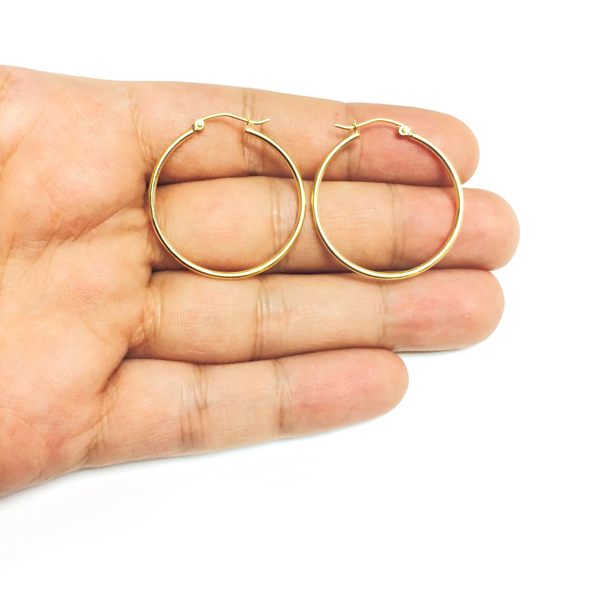 14k Yellow Gold 1.5mm Shiny Round Tube Hoop Earrings