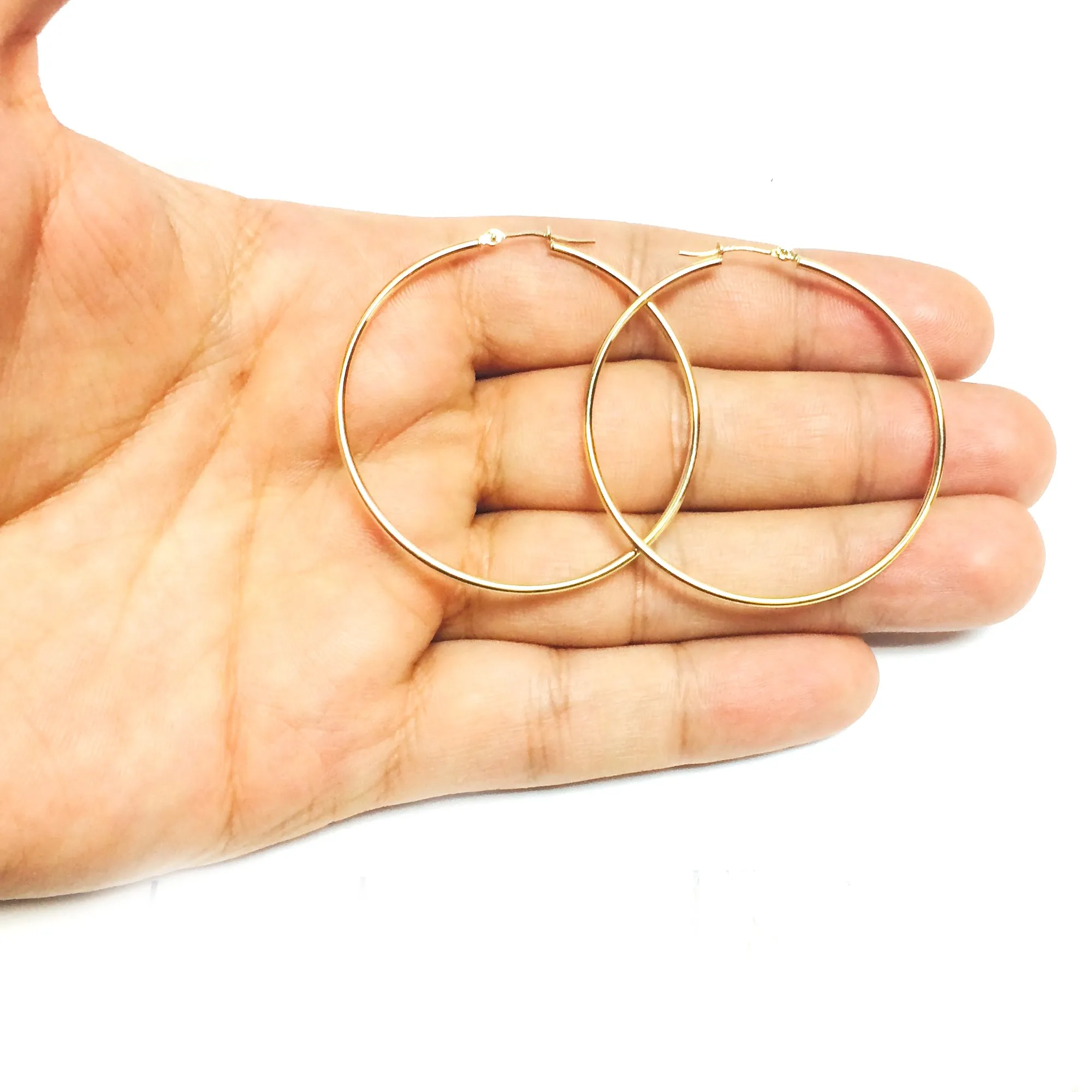 14k Yellow Gold 1.5mm Shiny Round Tube Hoop Earrings