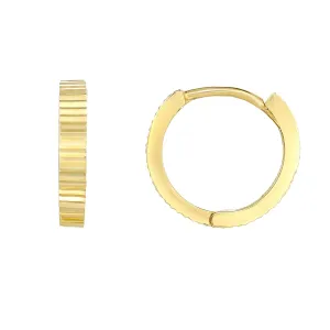 14K Yellow Gold Diamond Cut Round Huggie Hoop Earrings, 12mm