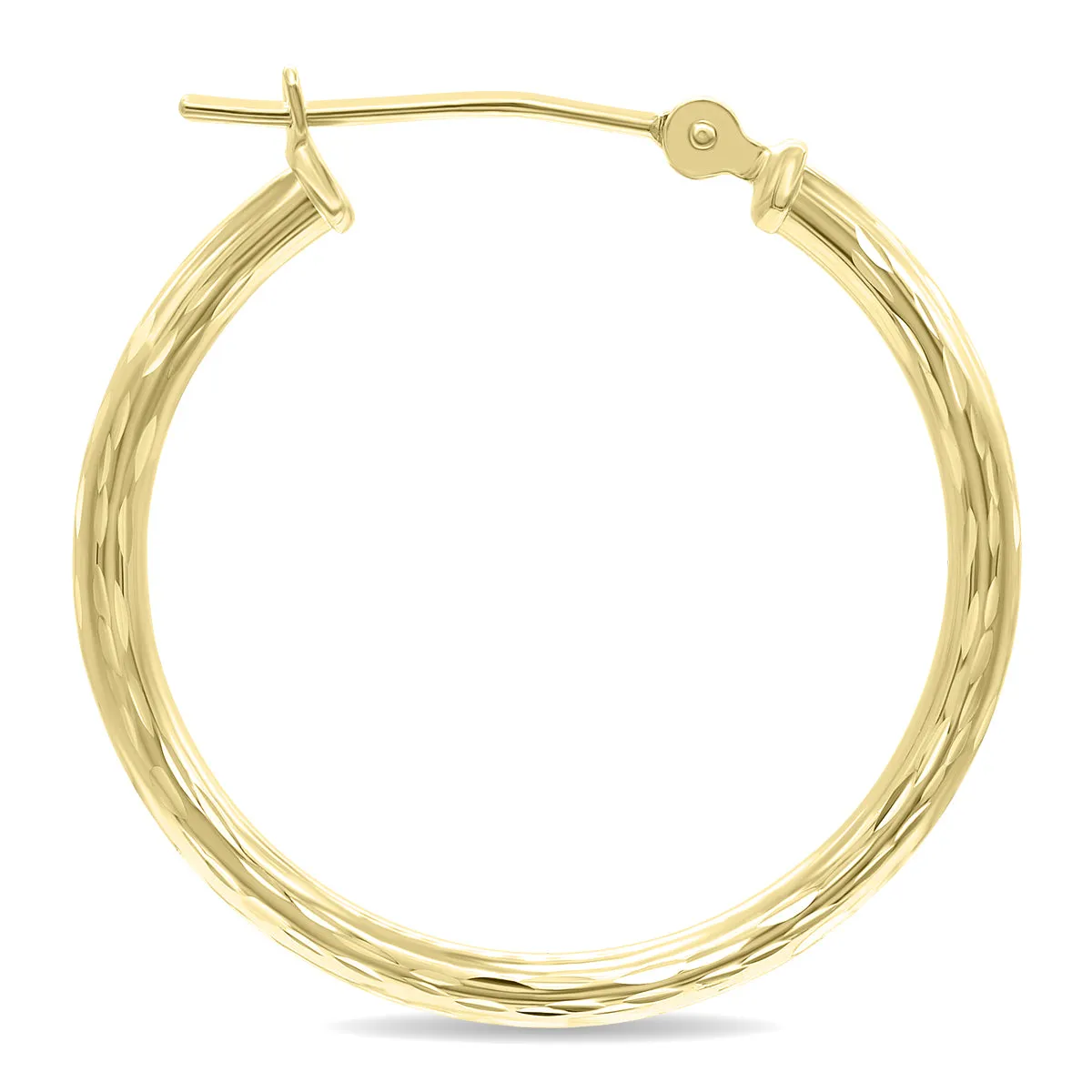 14K Yellow Gold Shiny Diamond Cut Engraved Hoop Earrings (25Mm)