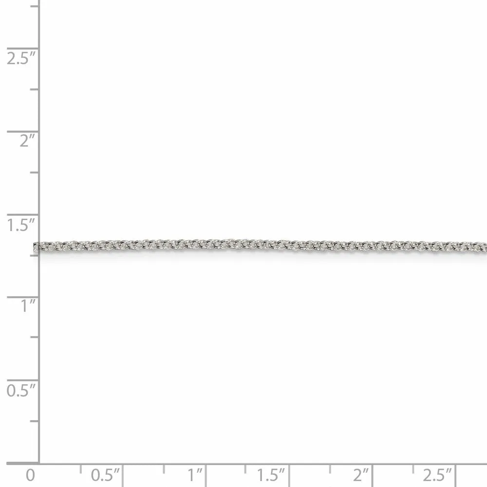 1.5mm Rhodium Plated Sterling Silver Solid Rolo Chain Necklace