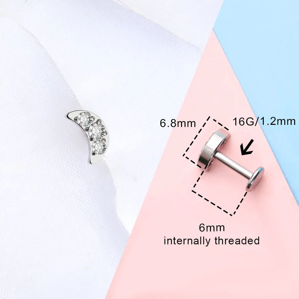 16G Titanium Internally Threaded Crystal CZ Dot Cartilage Stud Collection