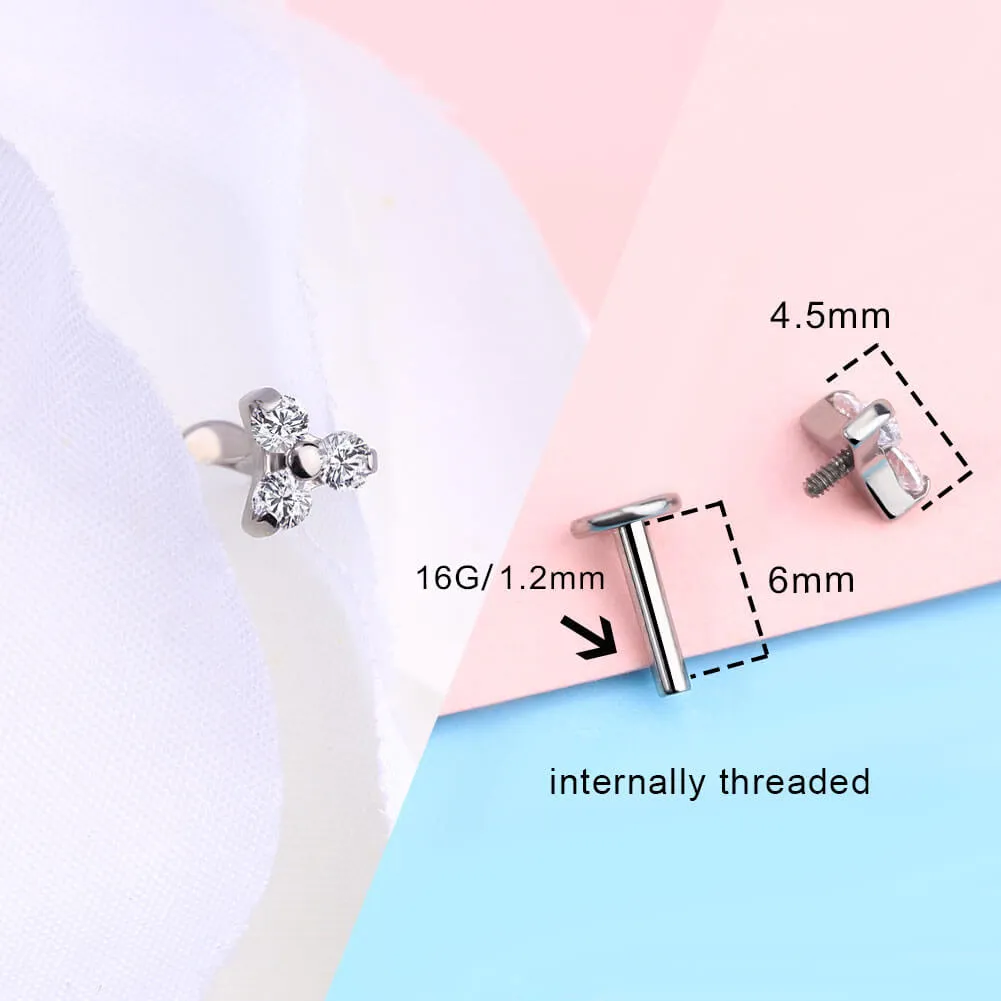 16G Titanium Internally Threaded Crystal CZ Dot Cartilage Stud Collection