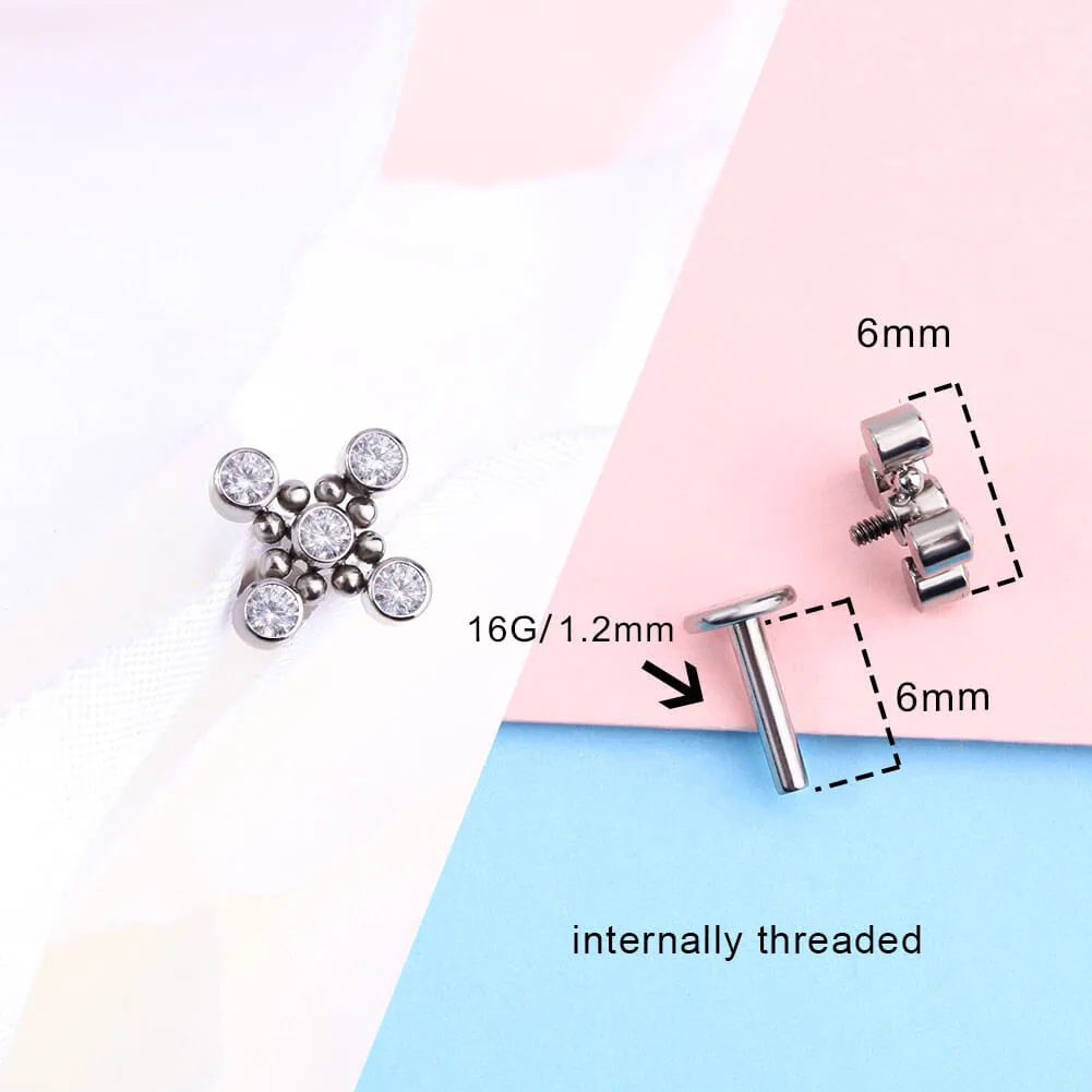 16G Titanium Internally Threaded Crystal CZ Dot Cartilage Stud Collection