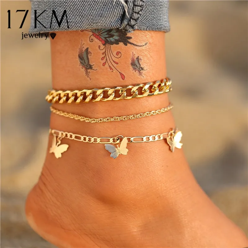 17KM Bohemian Gold Butterfly Chain Anklets