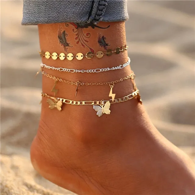 17KM Bohemian Gold Butterfly Chain Anklets