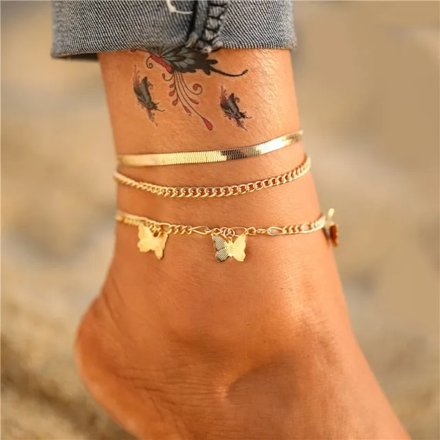 17KM Bohemian Gold Butterfly Chain Anklets