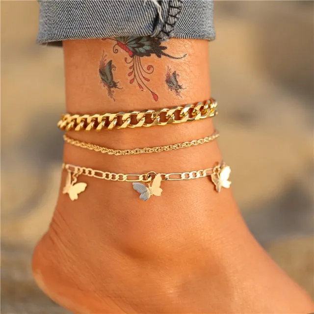 17KM Bohemian Gold Butterfly Chain Anklets