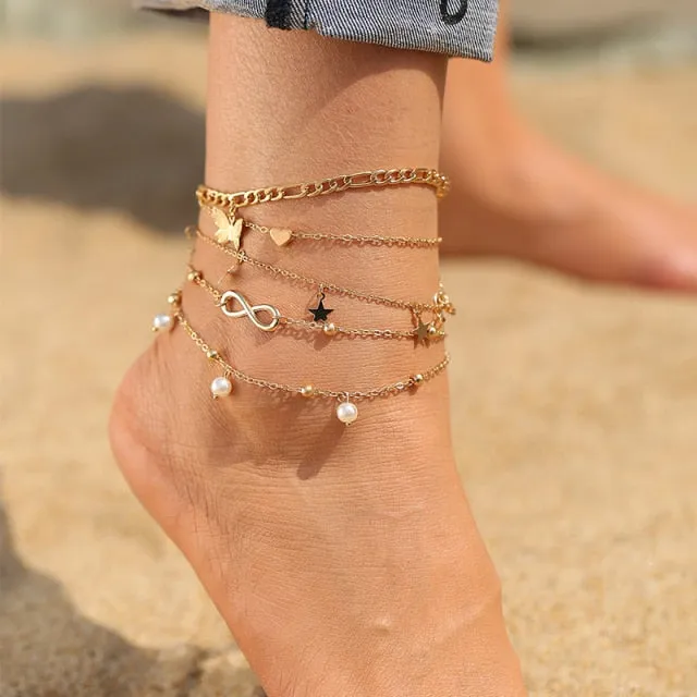 17KM Bohemian Gold Butterfly Chain Anklets