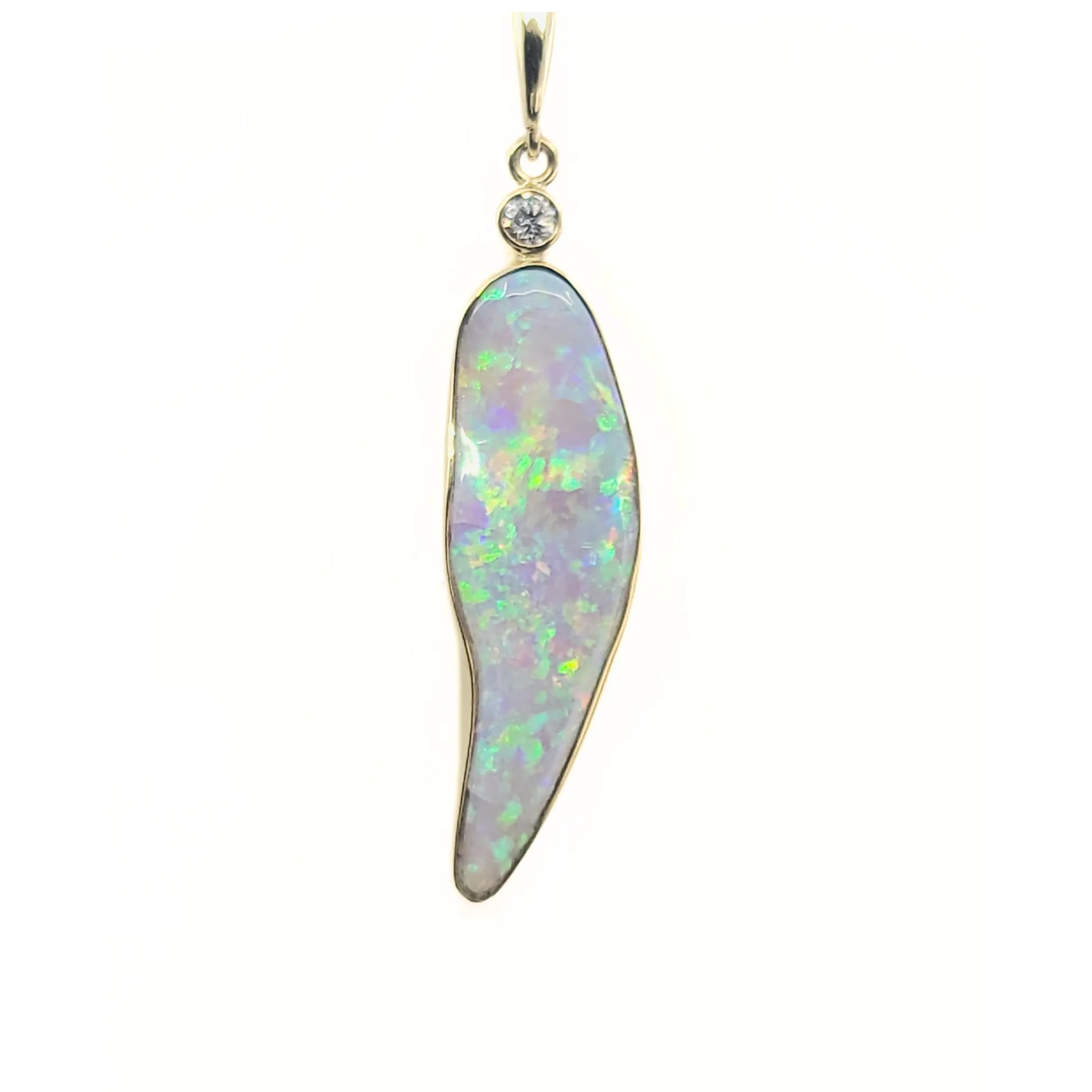 18K Yellow Gold Solid Opal Pendant - 20383886