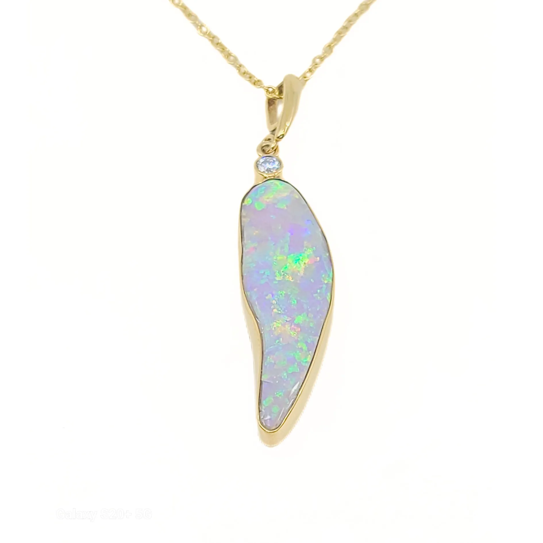 18K Yellow Gold Solid Opal Pendant - 20383886