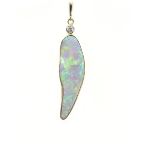 18K Yellow Gold Solid Opal Pendant - 20383886