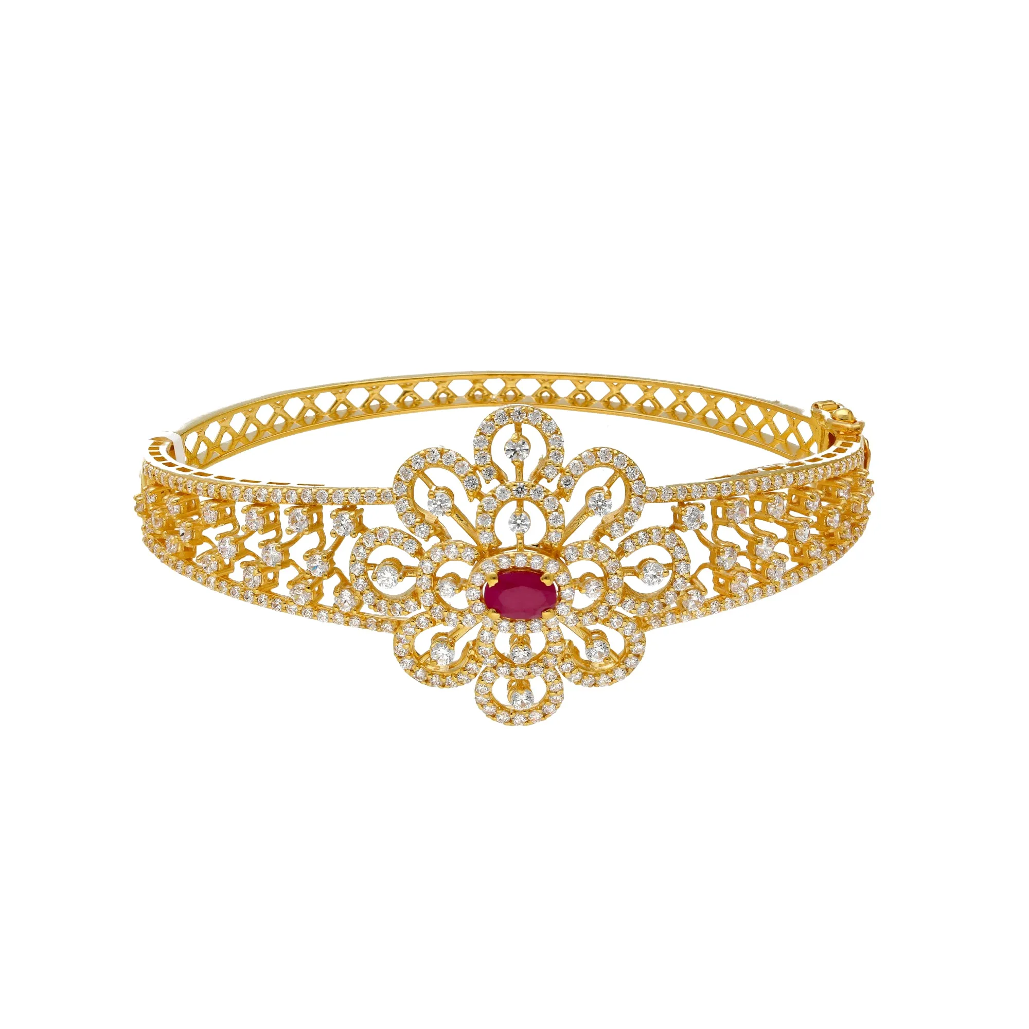 22K Yellow Gold Bangle w/ CZ &Ruby (23.5gm)