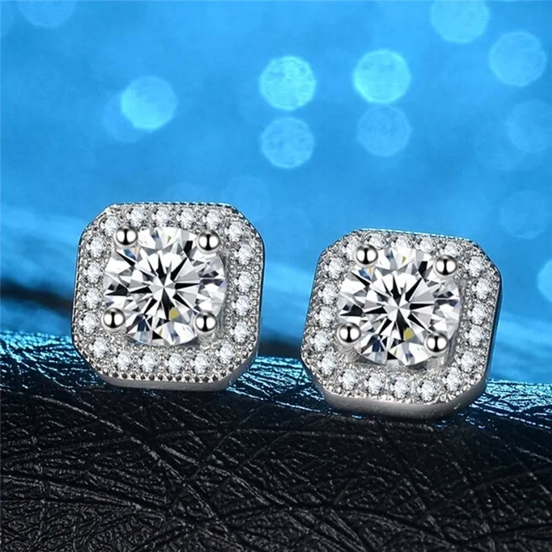 3.50 CTTW Earring Studs with CZ Halo in Sterling Silver Halo Earrings Studs