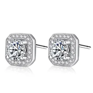 3.50 CTTW Earring Studs with CZ Halo in Sterling Silver Halo Earrings Studs