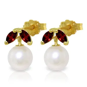 4.4 Carat 14K Solid Yellow Gold Stud Earrings Pearl Garnet