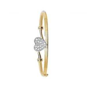 9CT Yellow Gold Baby Heart Bangle with Zirconia Stones BN349B