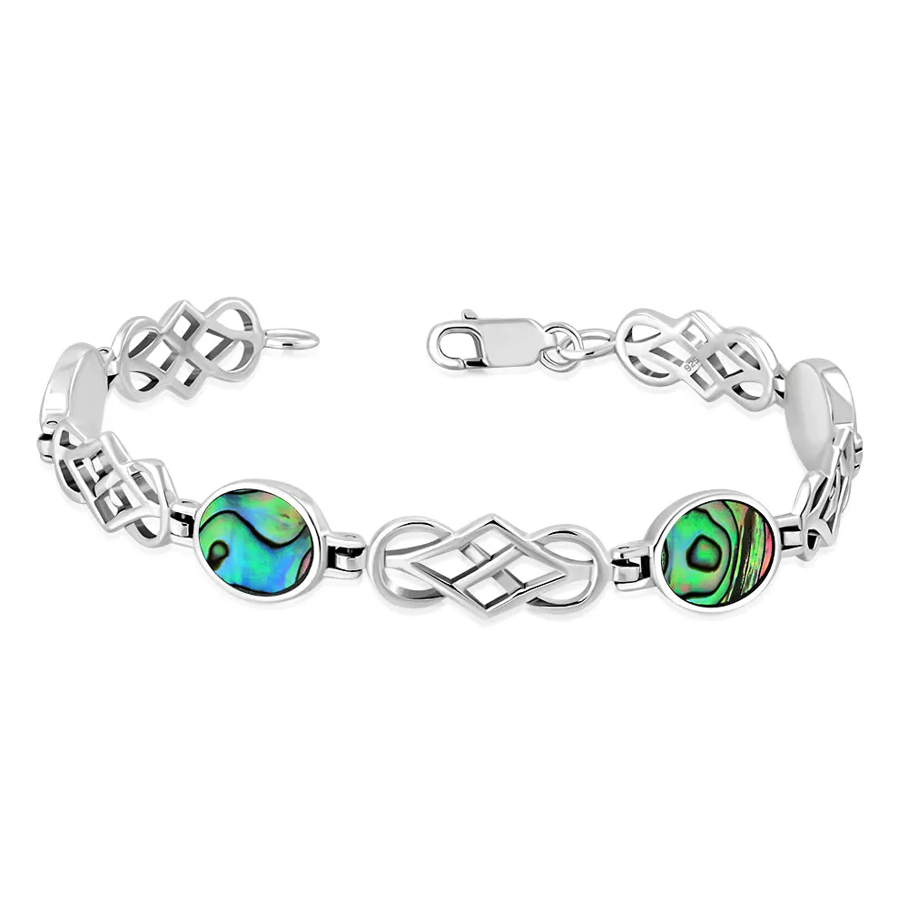 Abalone Shell Oval Links Celtic Knot Silver Bracelet