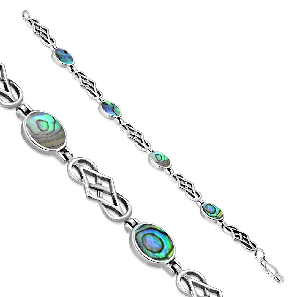 Abalone Shell Oval Links Celtic Knot Silver Bracelet