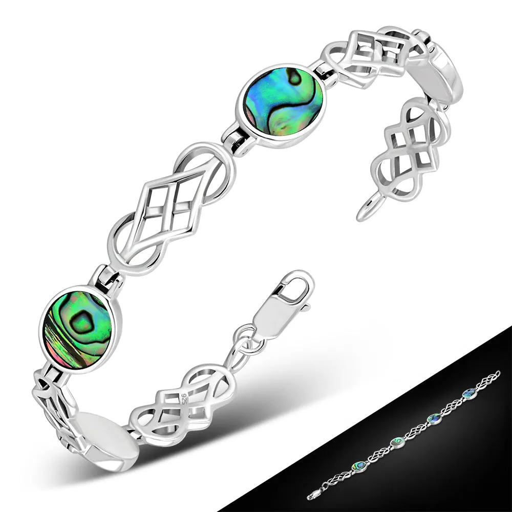 Abalone Shell Oval Links Celtic Knot Silver Bracelet