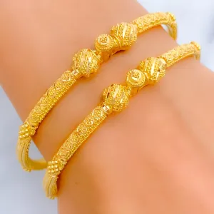 Beaded Floral Striped 22k Gold Pipe Bangles