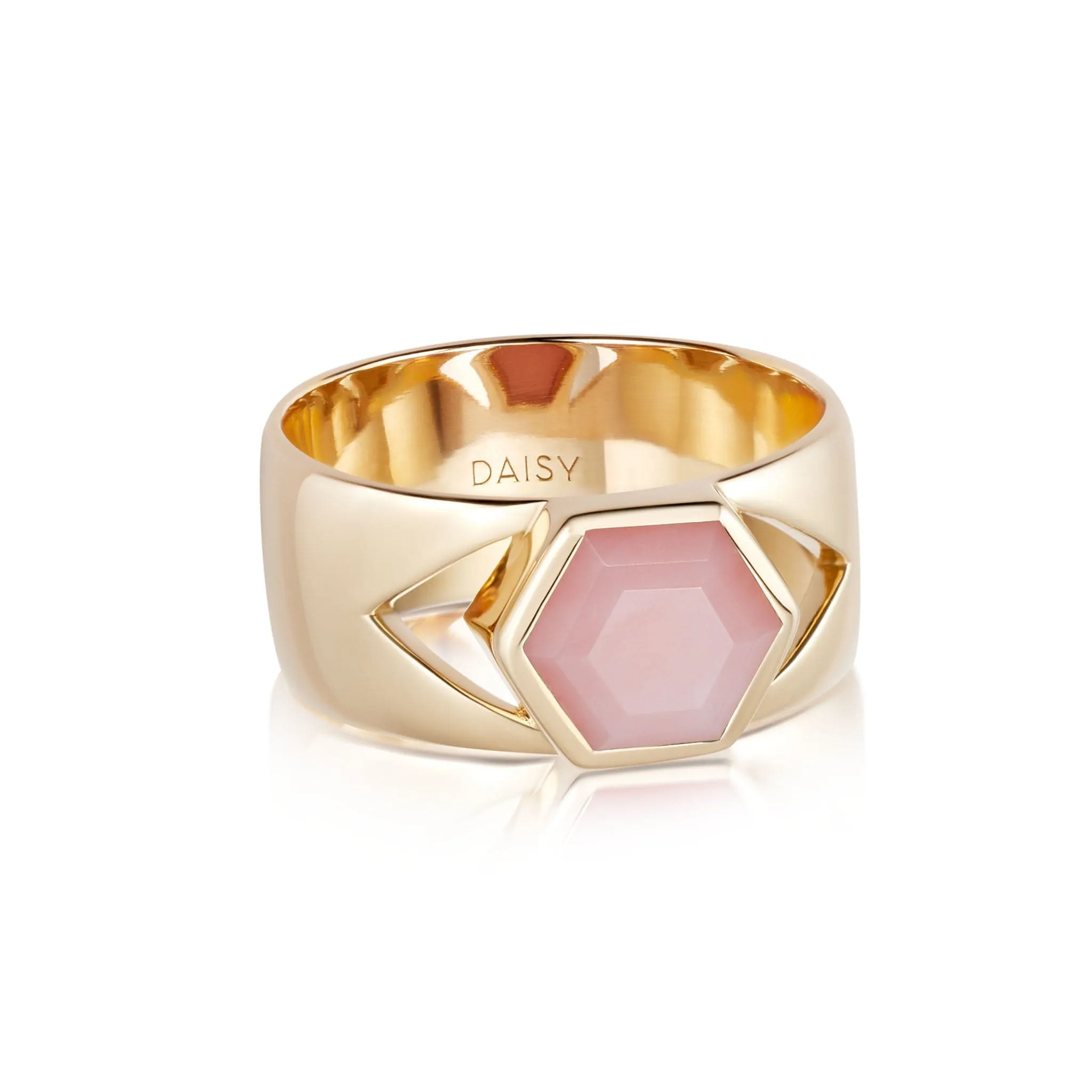 Beloved Bold Pink Opal Band Ring 18ct Gold Plate