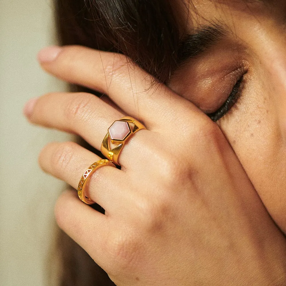 Beloved Bold Pink Opal Band Ring 18ct Gold Plate