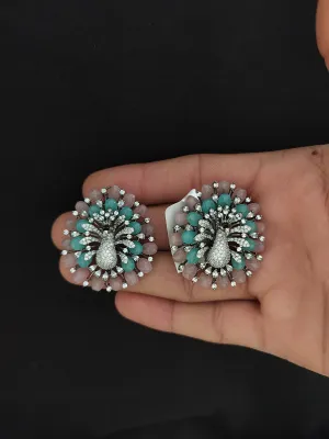 Black Rhodium Victorian Diamond Peacock Studs with Beads and Zircon Stones