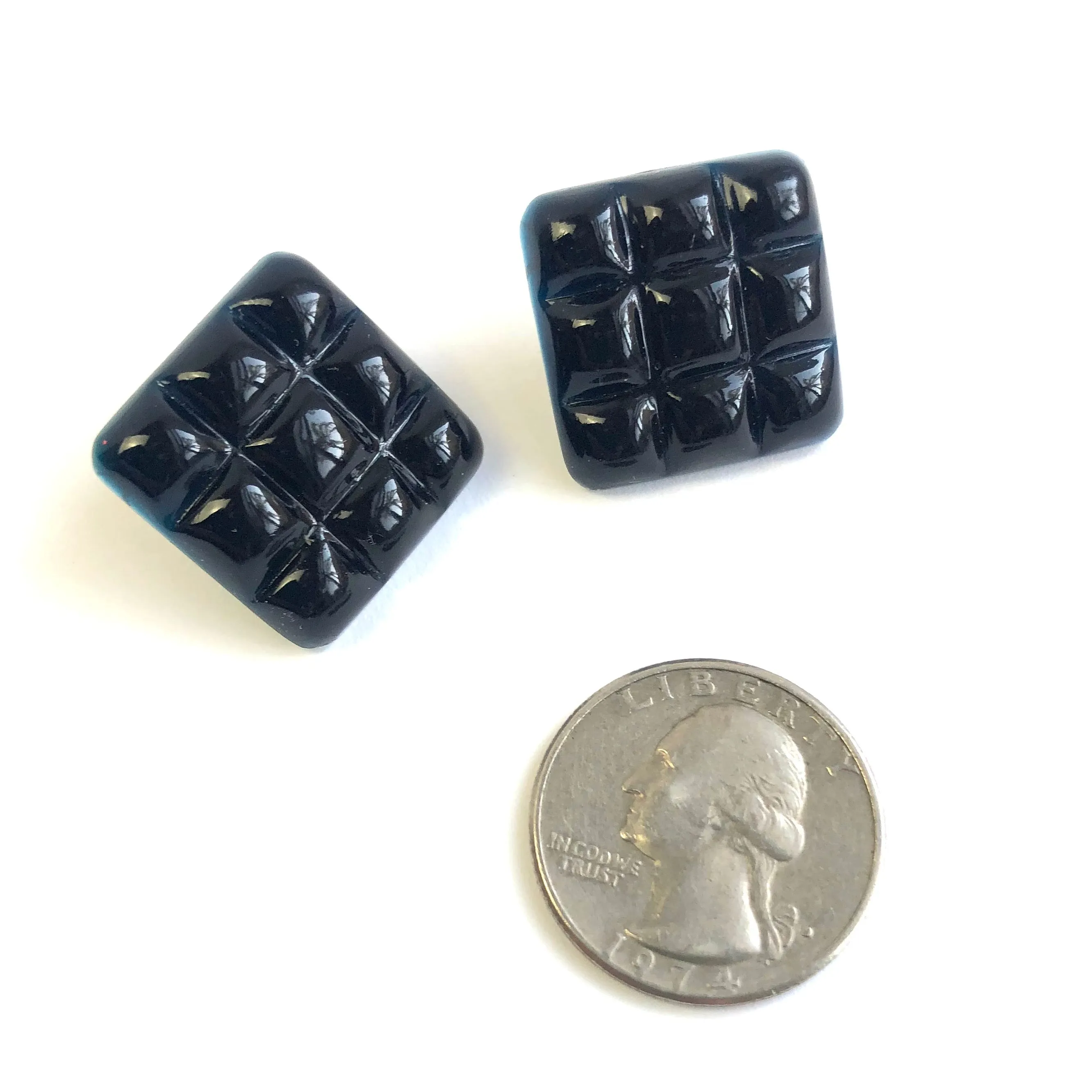 Black Waffle Square Stud Earrings