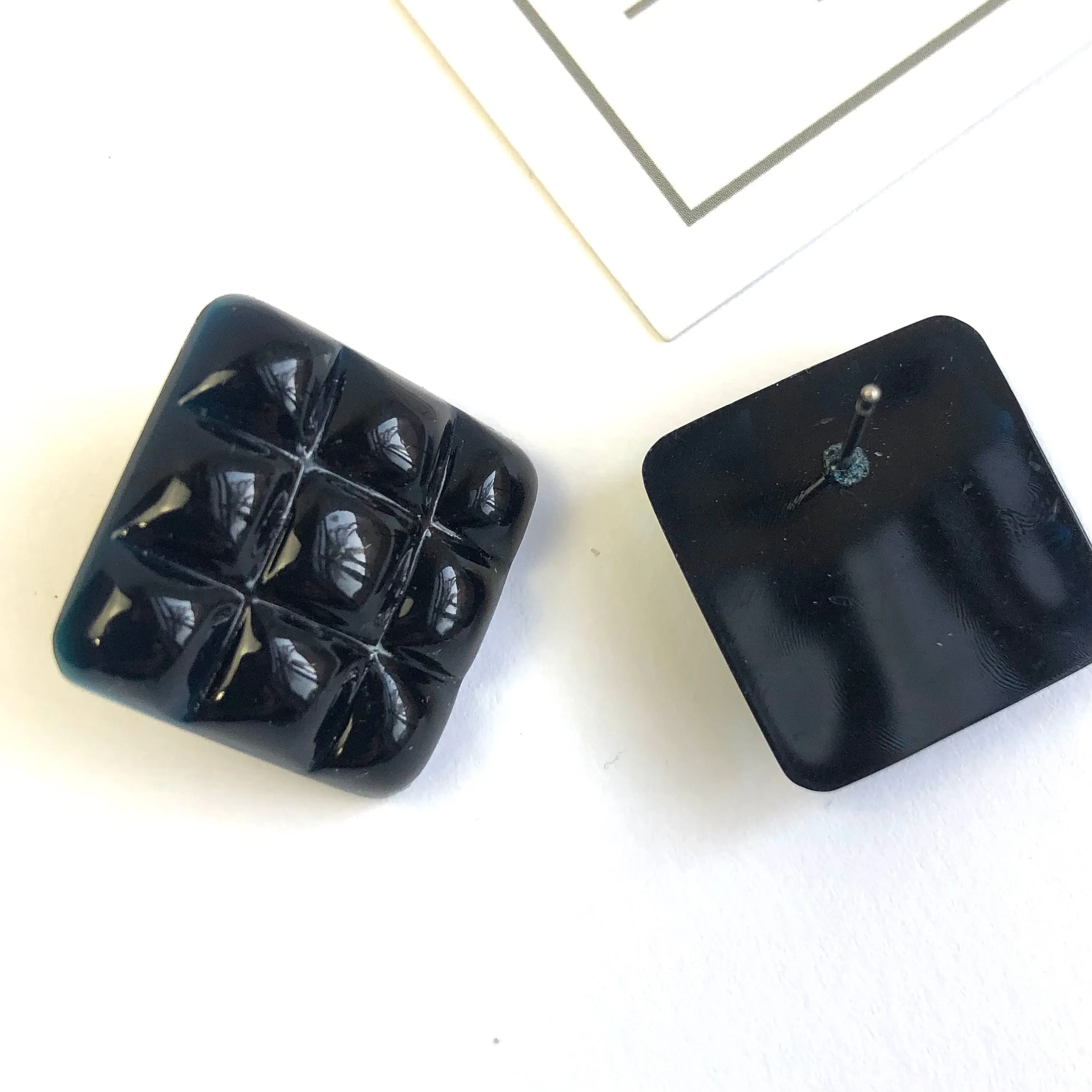 Black Waffle Square Stud Earrings