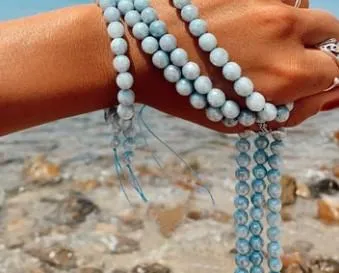 Blue Quartzite Stone Bracelet with Snowflake Sterling Silver Charm