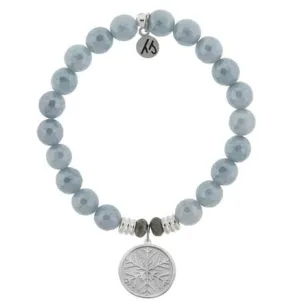 Blue Quartzite Stone Bracelet with Snowflake Sterling Silver Charm