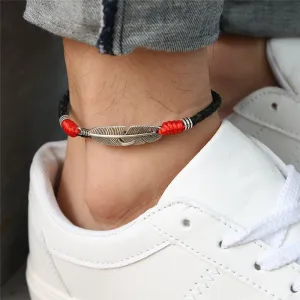 Boho Handmade Man Feather Leather Rope Ankle