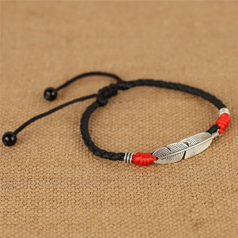 Boho Handmade Man Feather Leather Rope Anklets