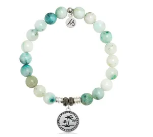 Caribbean Quartzite Stone Bracelet with Palm Tree Sterling Silver Charm