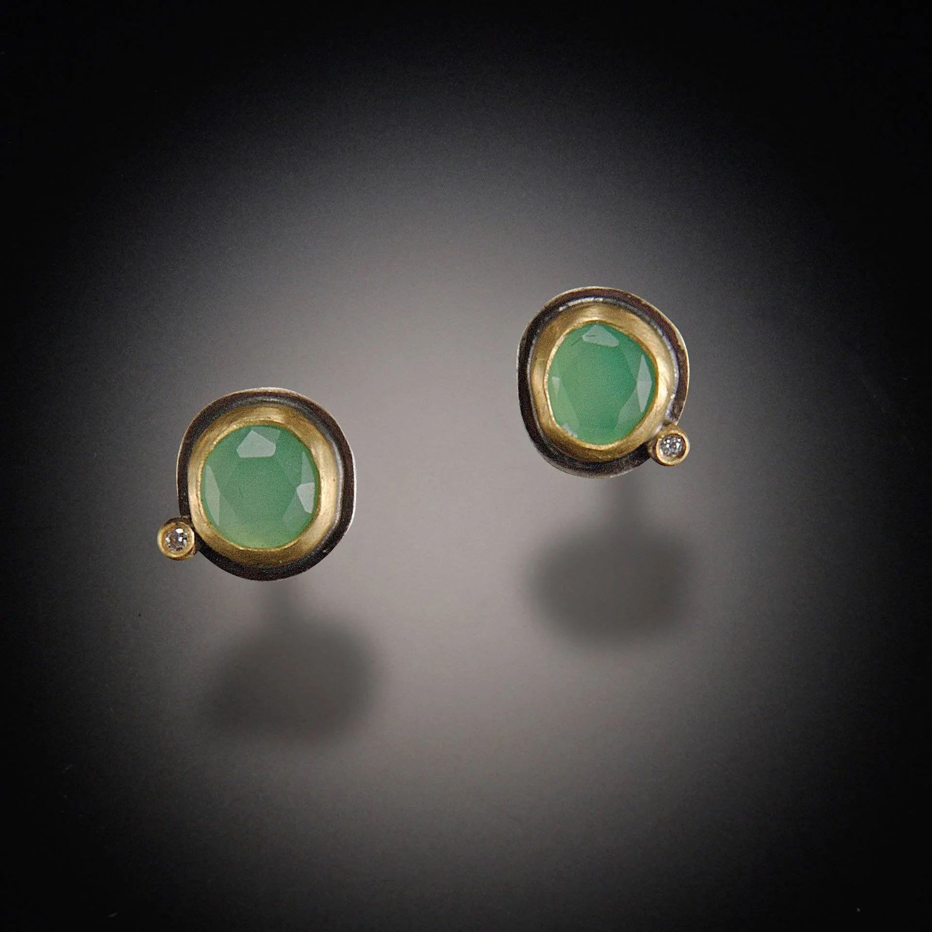 Chrysoprase Stud Earrings with Diamond Dot