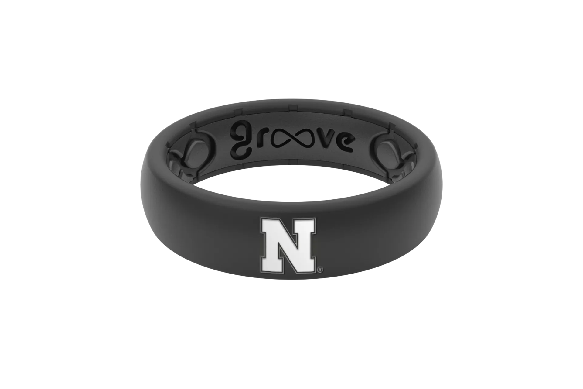 College Nebraska Black Thin Ring