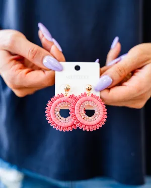 Coral Raffia Wrapped and Pink Beaded Earrings