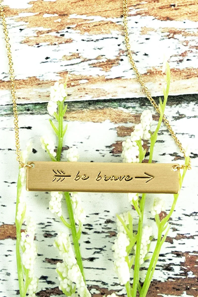 Crystal Avenue Matte Goldtone 'Be Brave' Bar Necklace