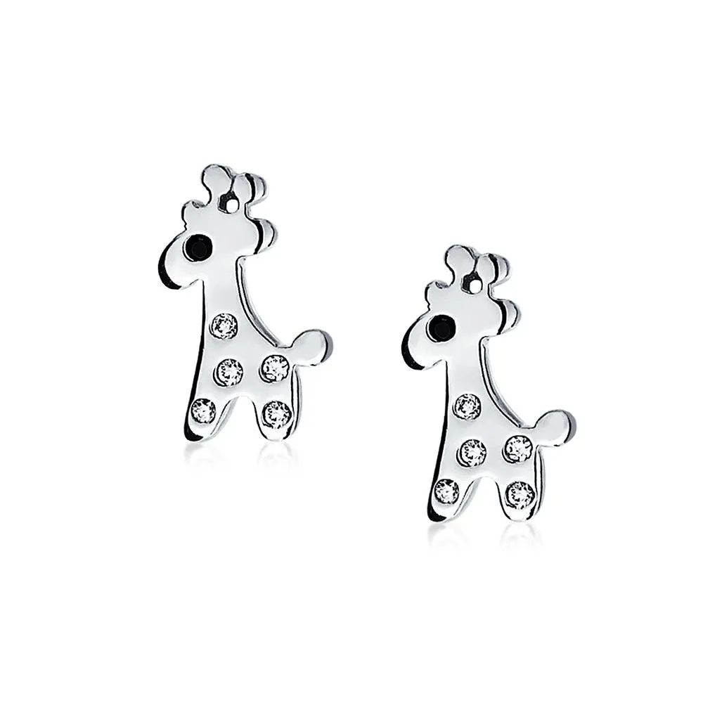 Delicate Pink Enamel Giraffe Stud Earrings in Sterling Silver